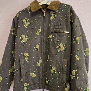 Miu Miu Women's Gray Floral-Appliqué Cotton Shirt Jacket